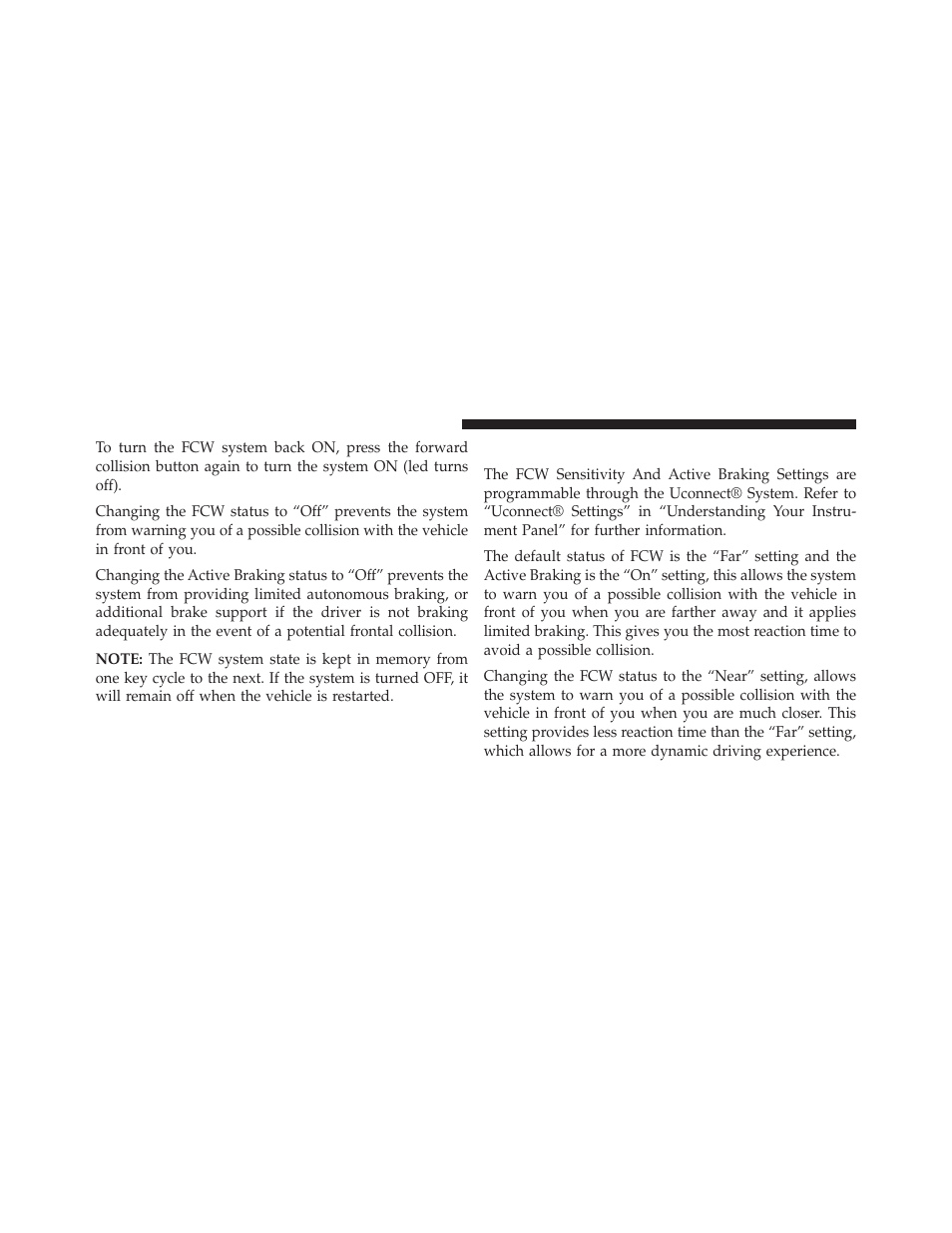 Changing fcw and active braking status | Dodge 2014 Durango - Owner Manual User Manual | Page 230 / 664