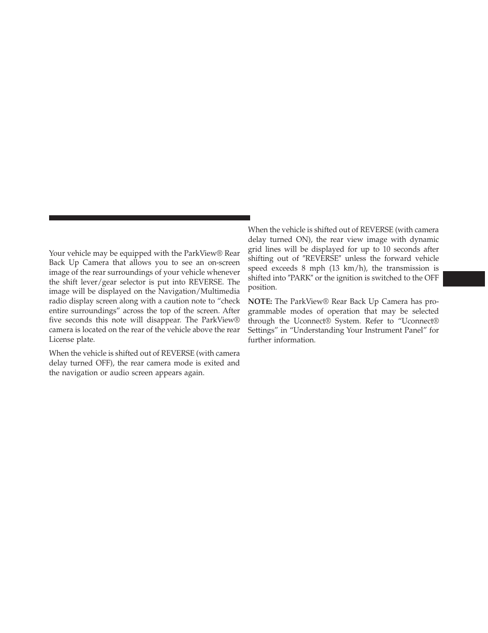 Parkview® rear back up camera — if equipped, Parkview® rear back up camera — if, Equipped | Dodge 2014 Durango - Owner Manual User Manual | Page 241 / 664