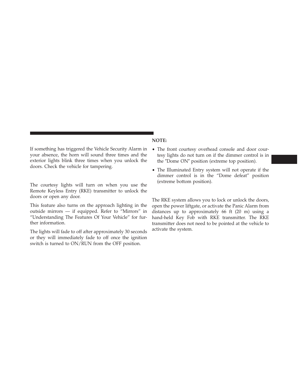 Tamper alert, Illuminated entry, Remote keyless entry (rke) | Dodge 2014 Durango - Owner Manual User Manual | Page 25 / 664
