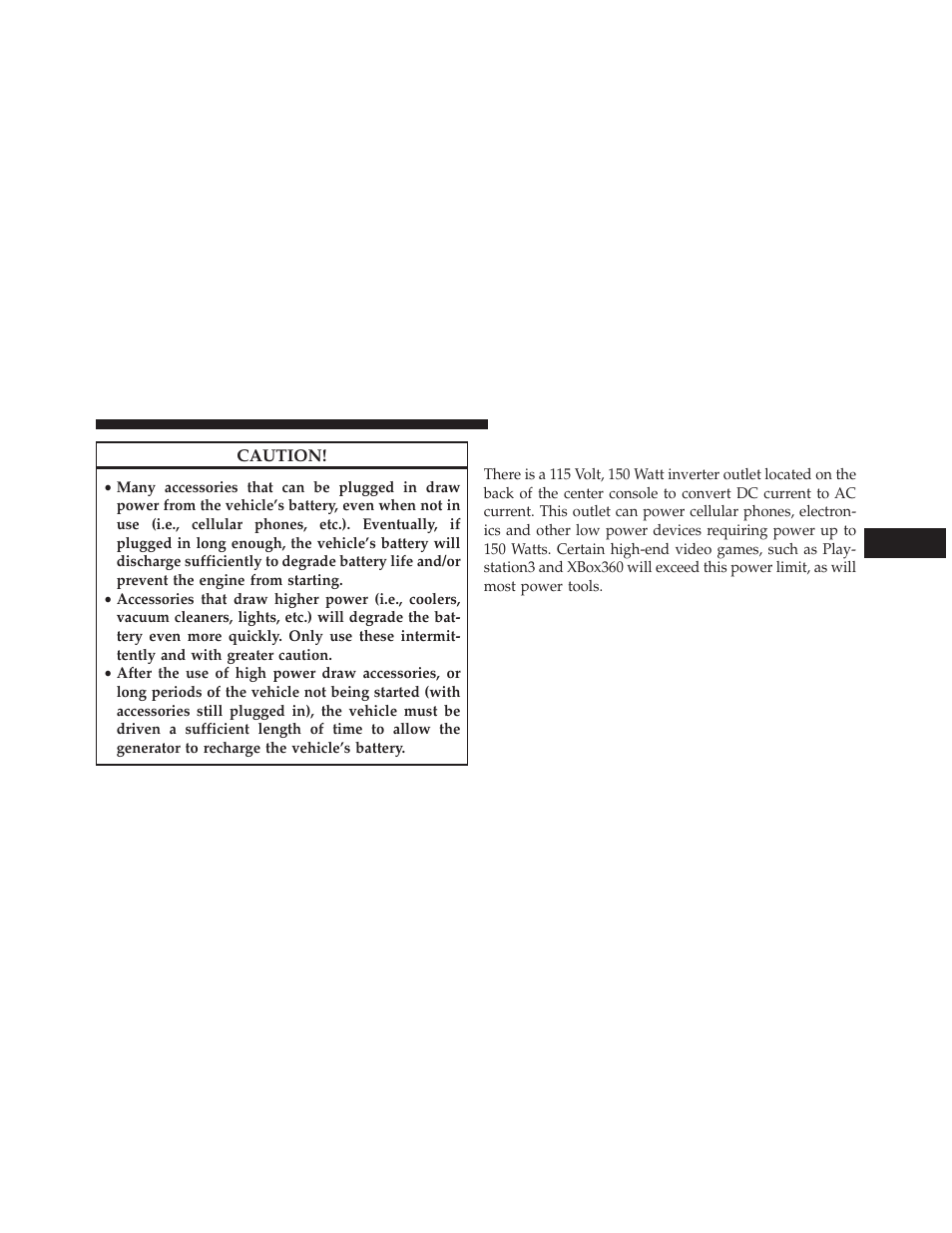 Power inverter — if equipped | Dodge 2014 Durango - Owner Manual User Manual | Page 263 / 664