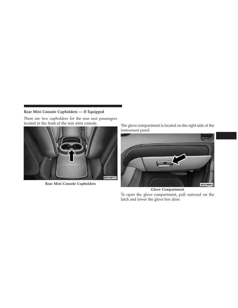 Storage, Glove compartment | Dodge 2014 Durango - Owner Manual User Manual | Page 267 / 664