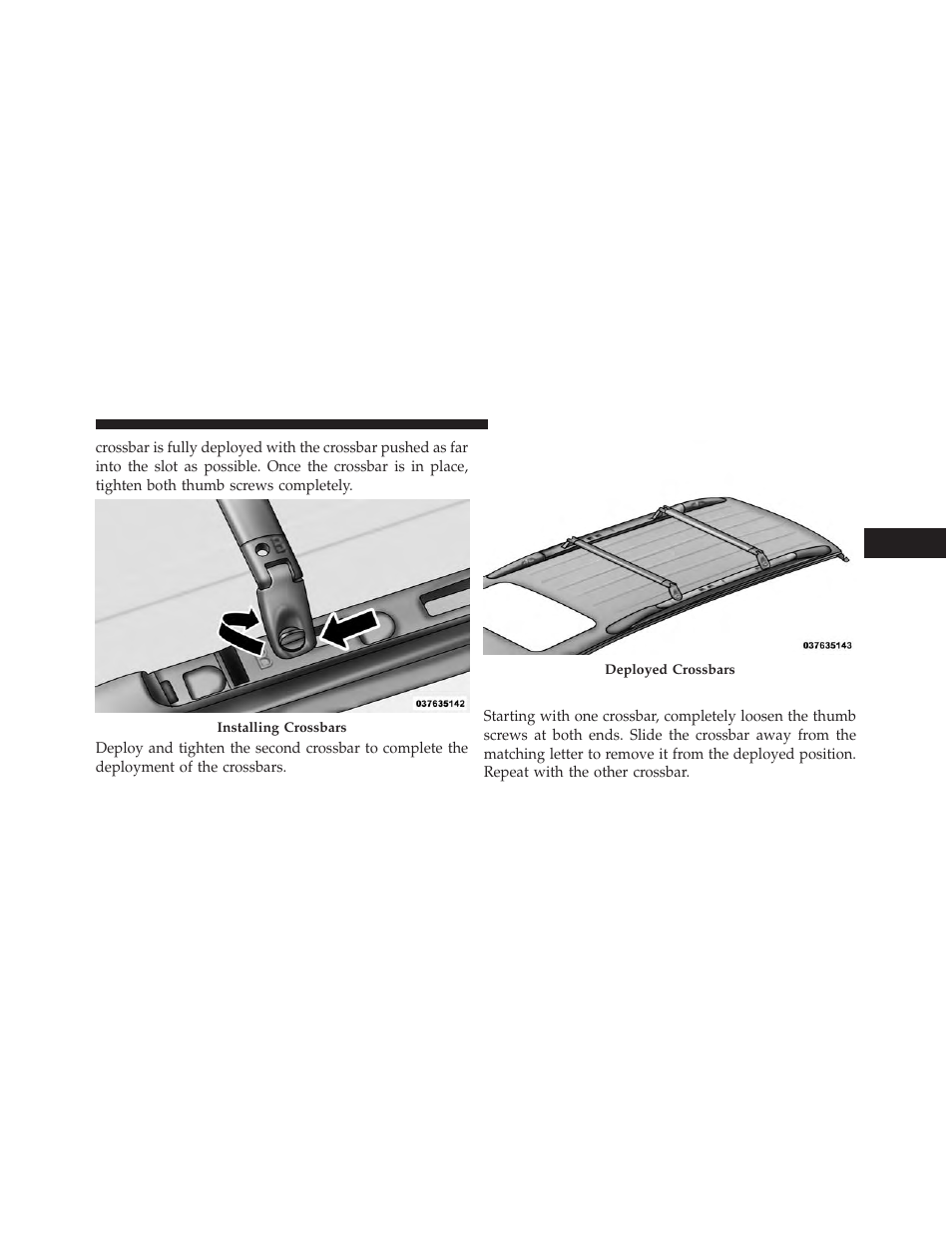 Stowing the crossbars | Dodge 2014 Durango - Owner Manual User Manual | Page 283 / 664