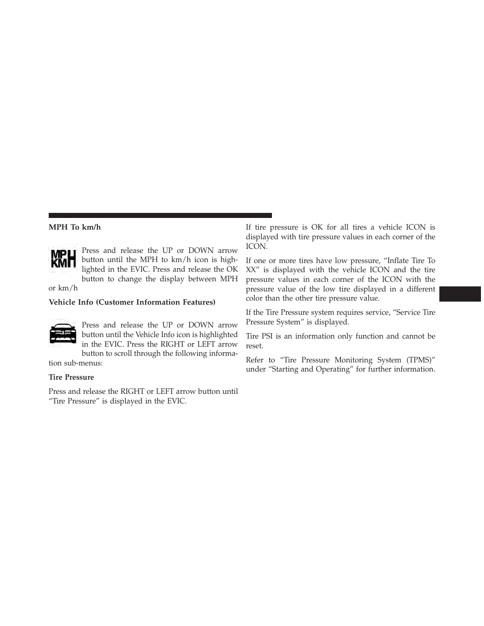 Mph to km/h, Vehicle info (customer information features) | Dodge 2014 Durango - Owner Manual User Manual | Page 315 / 664