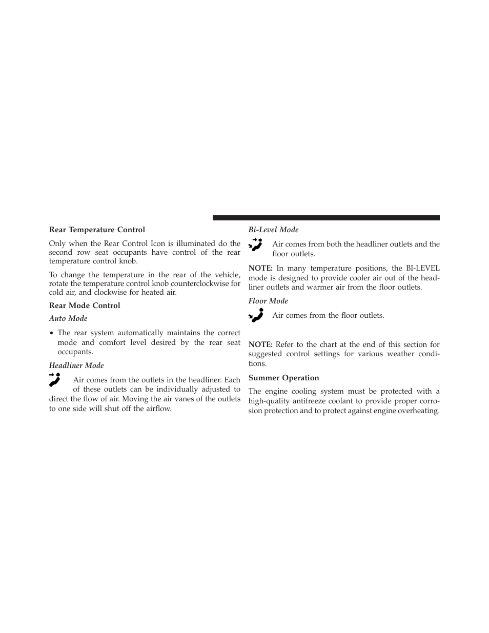 Rear temperature control, Rear mode control, Operating tips | Summer operation | Dodge 2014 Durango - Owner Manual User Manual | Page 398 / 664