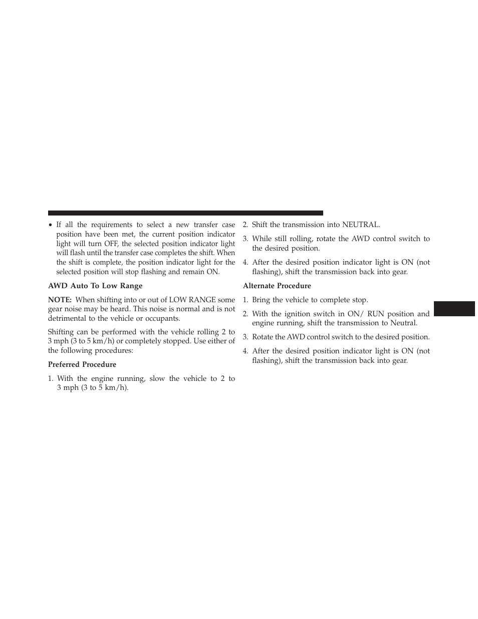 Awd auto to low range | Dodge 2014 Durango - Owner Manual User Manual | Page 431 / 664