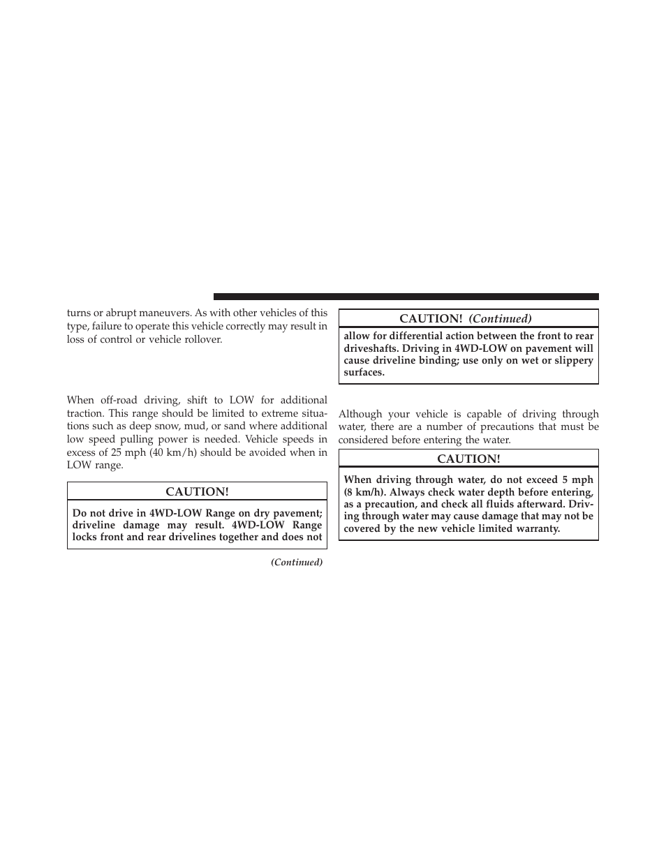 Off-road driving tips, When to use low range — if equipped, Driving through water | Dodge 2014 Durango - Owner Manual User Manual | Page 434 / 664