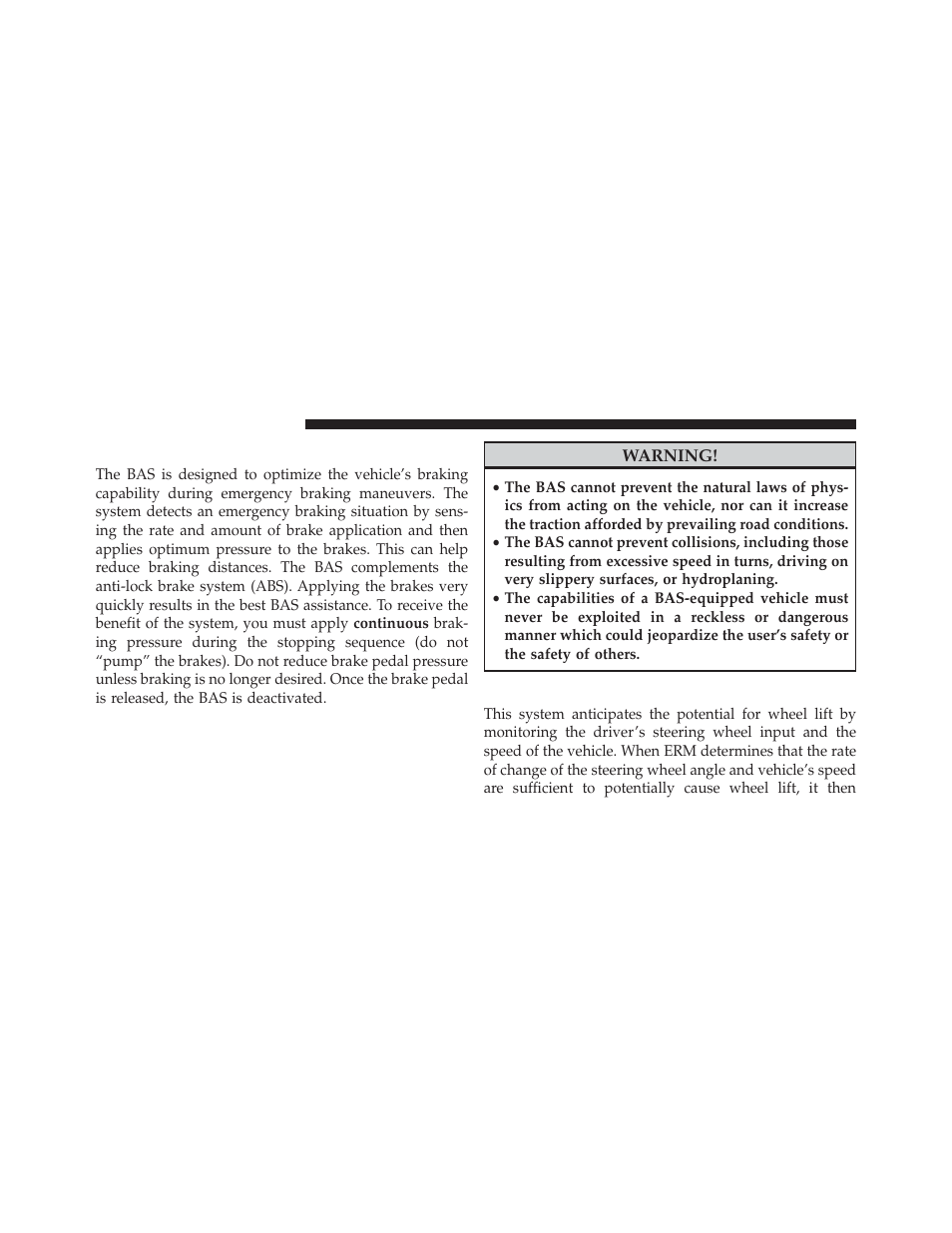 Brake assist system (bas), Electronic roll mitigation (erm) | Dodge 2014 Durango - Owner Manual User Manual | Page 446 / 664
