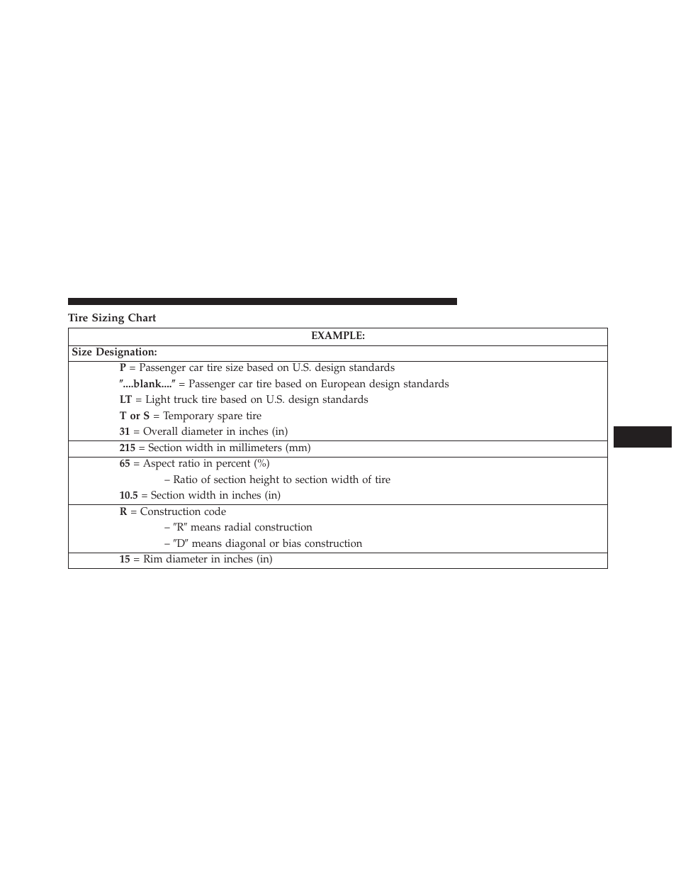 Tire sizing chart | Dodge 2014 Durango - Owner Manual User Manual | Page 457 / 664
