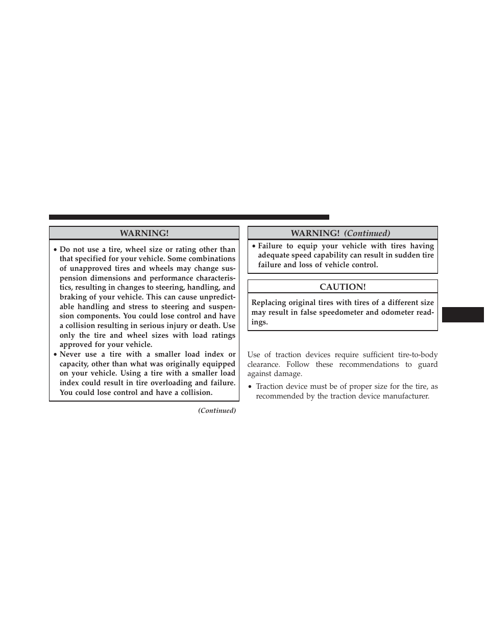 Tire chains (traction devices) | Dodge 2014 Durango - Owner Manual User Manual | Page 477 / 664