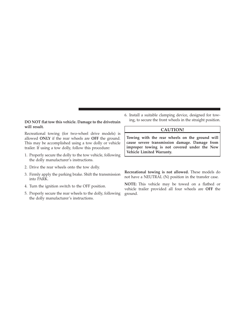 Recreational towing — rear-wheel drive models, Recreational towing — rear-wheel drive, Models | Recreational towing — all-wheel drive models, Single-speed transfer case) | Dodge 2014 Durango - Owner Manual User Manual | Page 520 / 664