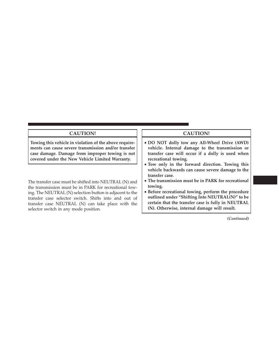 Recreational towing — all-wheel drive models, Two-speed transfer case) | Dodge 2014 Durango - Owner Manual User Manual | Page 521 / 664