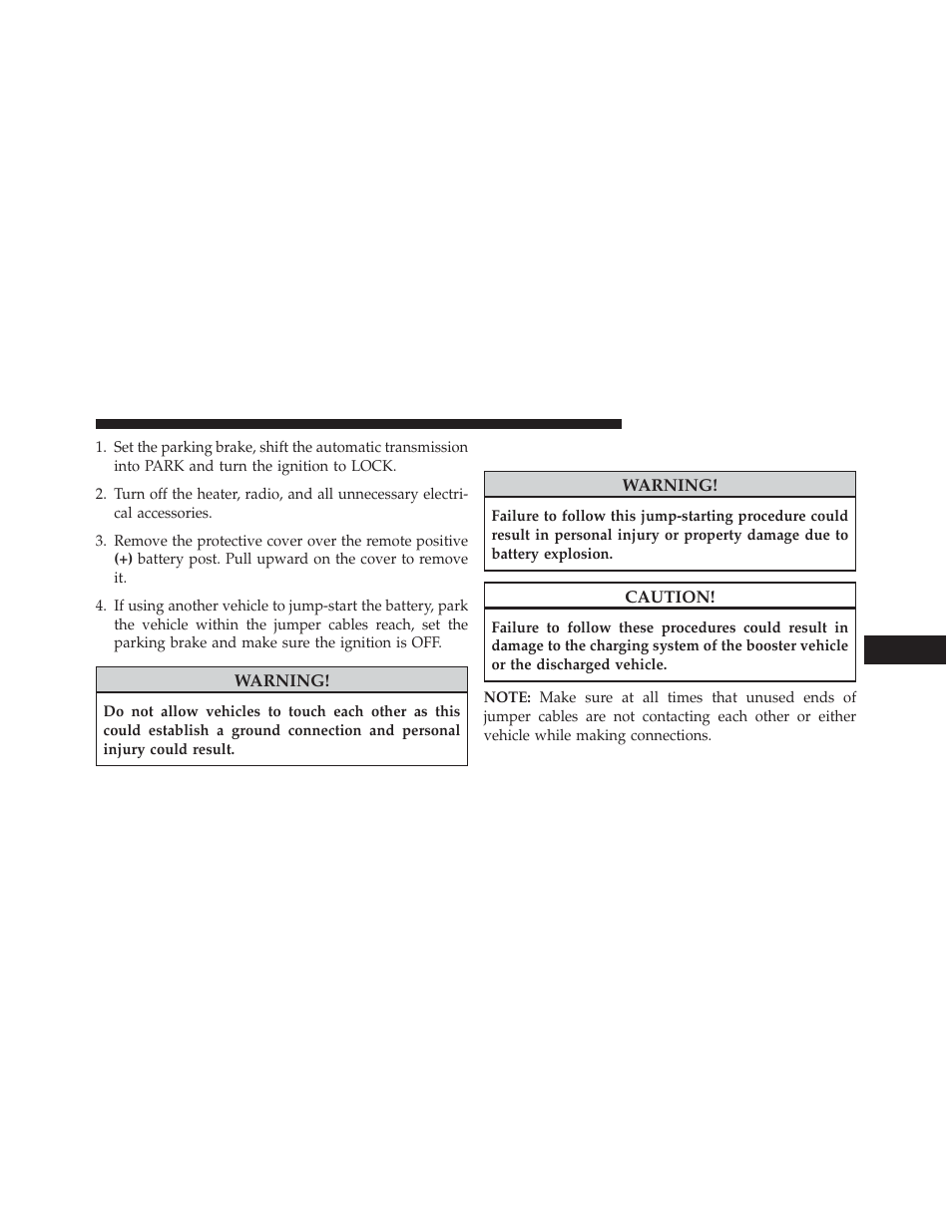 Jump-starting procedure | Dodge 2014 Durango - Owner Manual User Manual | Page 549 / 664