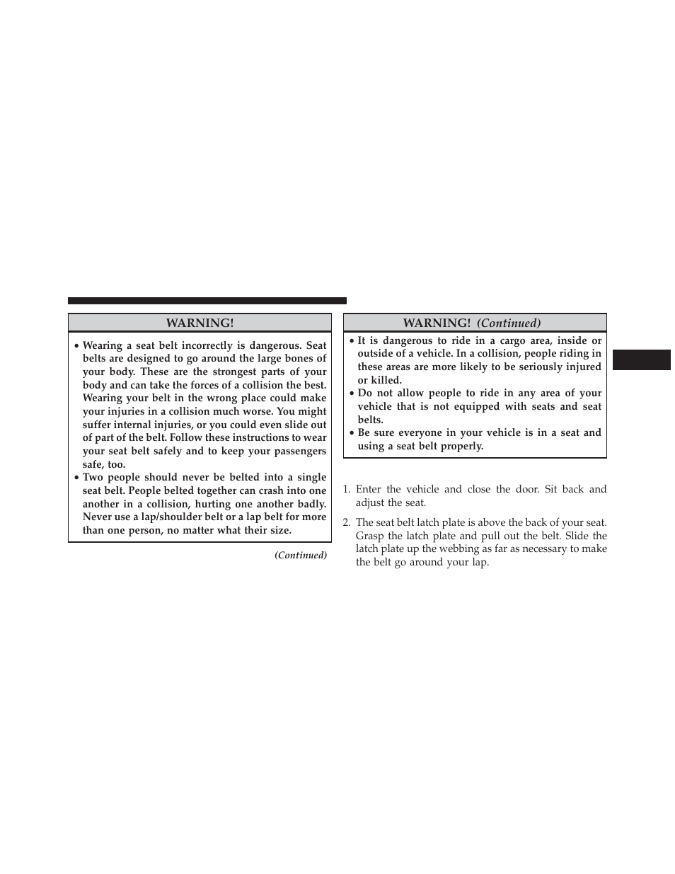 Lap/shoulder belt operating instructions | Dodge 2014 Durango - Owner Manual User Manual | Page 57 / 664