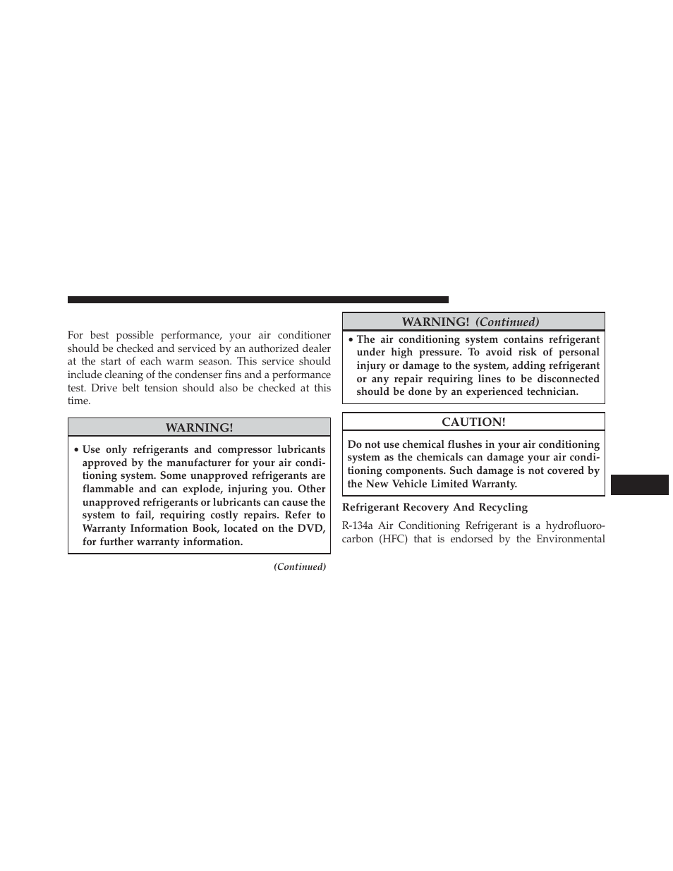 Air conditioner maintenance, Refrigerant recovery and recycling | Dodge 2014 Durango - Owner Manual User Manual | Page 575 / 664