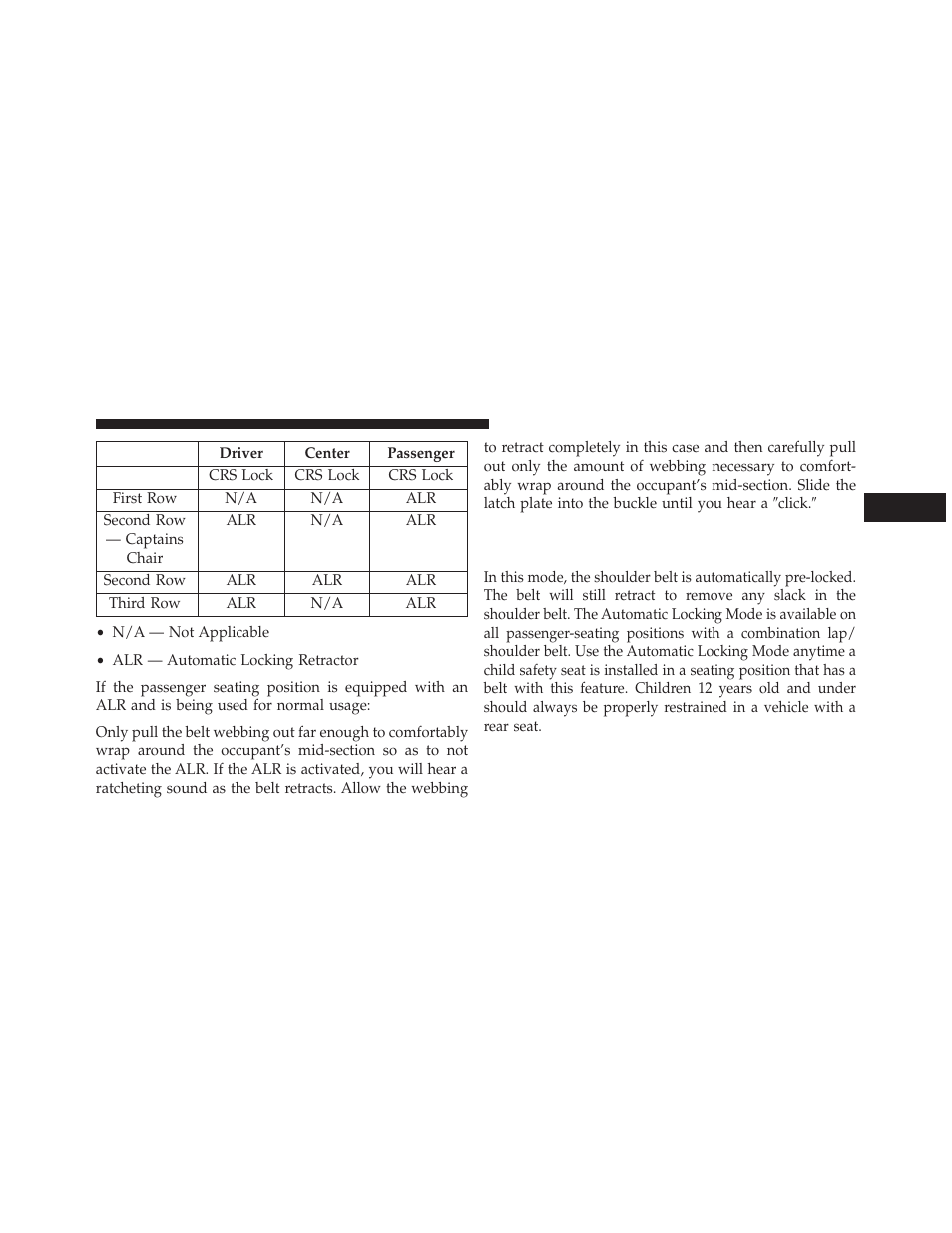 Automatic locking retractor mode (alr) — if, Equipped | Dodge 2014 Durango - Owner Manual User Manual | Page 63 / 664