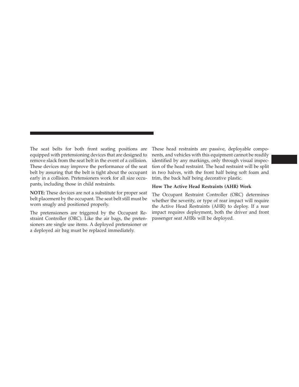 Seat belt pretensioners, Supplemental active head restraints (ahr) | Dodge 2014 Durango - Owner Manual User Manual | Page 65 / 664