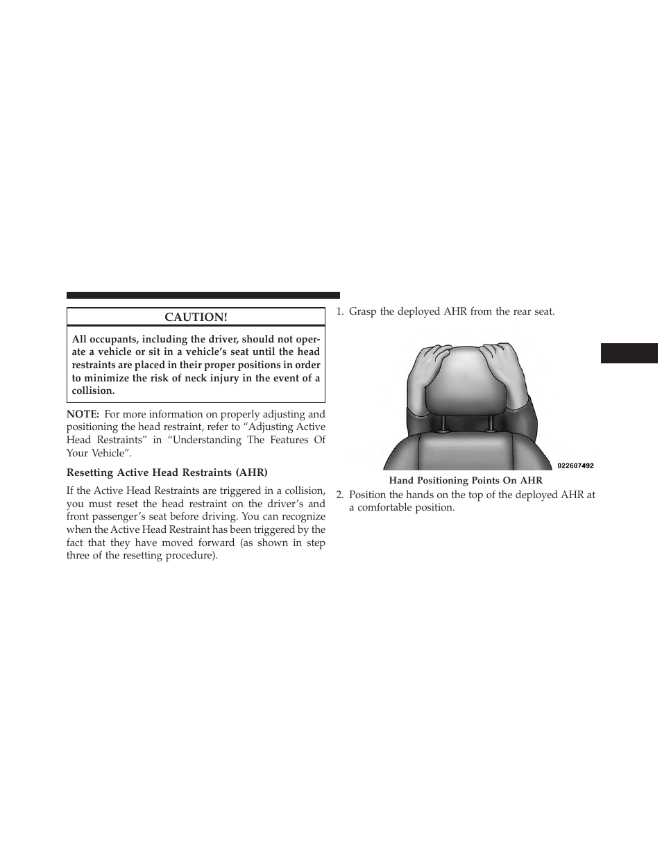Resetting active head restraints (ahr) | Dodge 2014 Durango - Owner Manual User Manual | Page 67 / 664