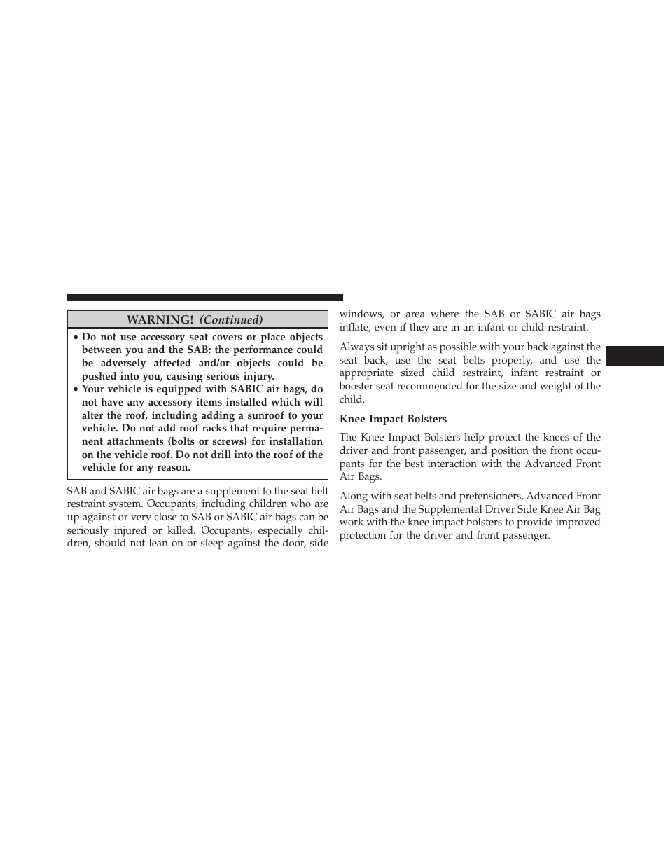 Knee impact bolsters | Dodge 2014 Durango - Owner Manual User Manual | Page 77 / 664