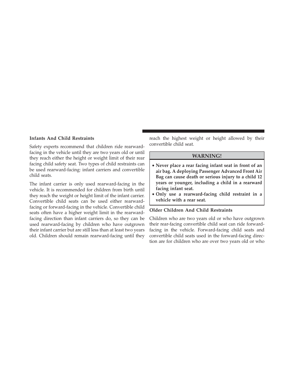 Infants and child restraints, Older children and child restraints | Dodge 2014 Durango - Owner Manual User Manual | Page 90 / 664