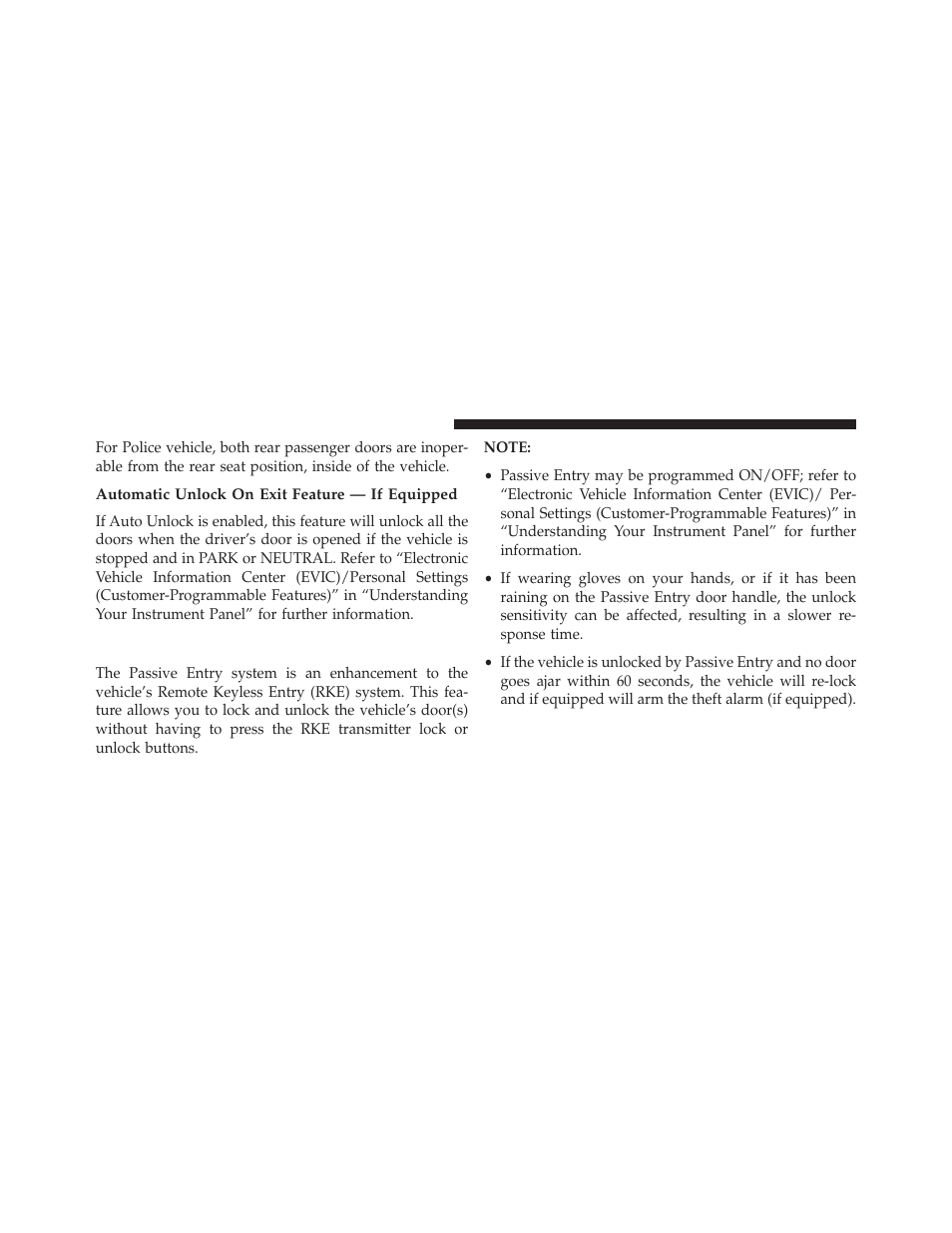 Automatic unlock on exit feature — if equipped, Passive entry system | Dodge 2014 Durango - Police Supplement User Manual | Page 10 / 18