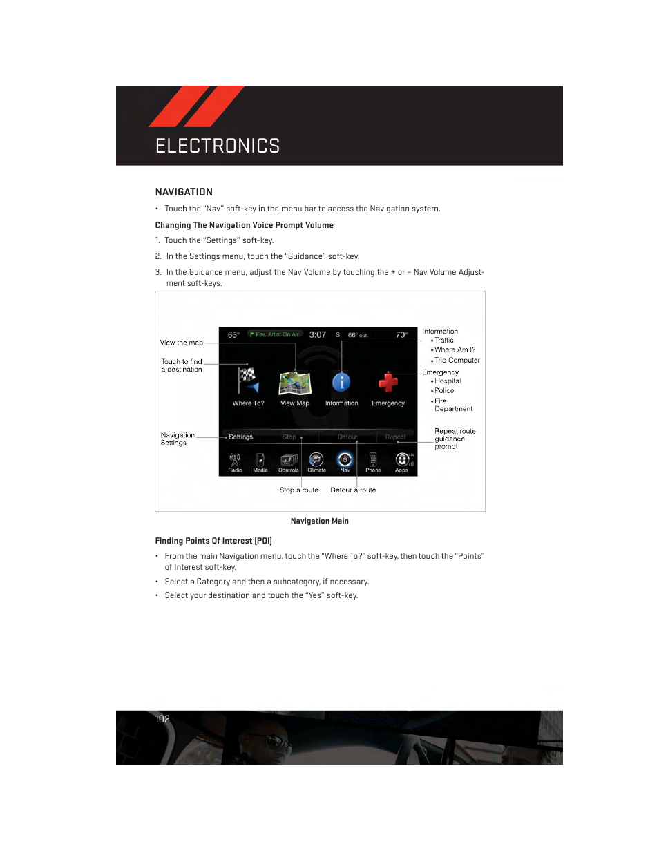 Navigation, Electronics | Dodge 2014 Durango - User Guide User Manual | Page 104 / 188