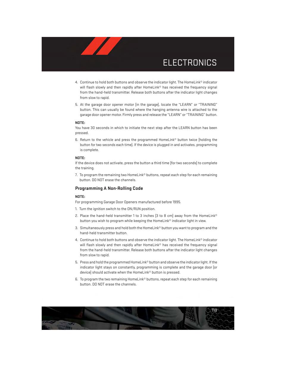 Programming a non-rolling code, Electronics | Dodge 2014 Durango - User Guide User Manual | Page 121 / 188