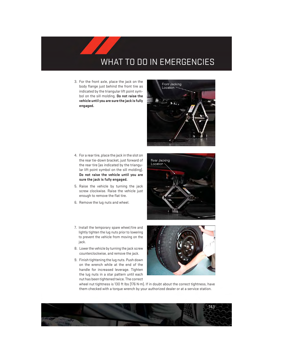 What to do in emergencies | Dodge 2014 Durango - User Guide User Manual | Page 145 / 188