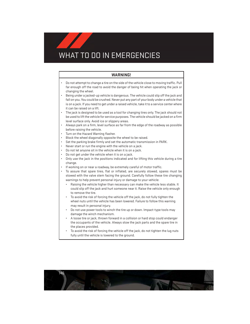 What to do in emergencies | Dodge 2014 Durango - User Guide User Manual | Page 148 / 188