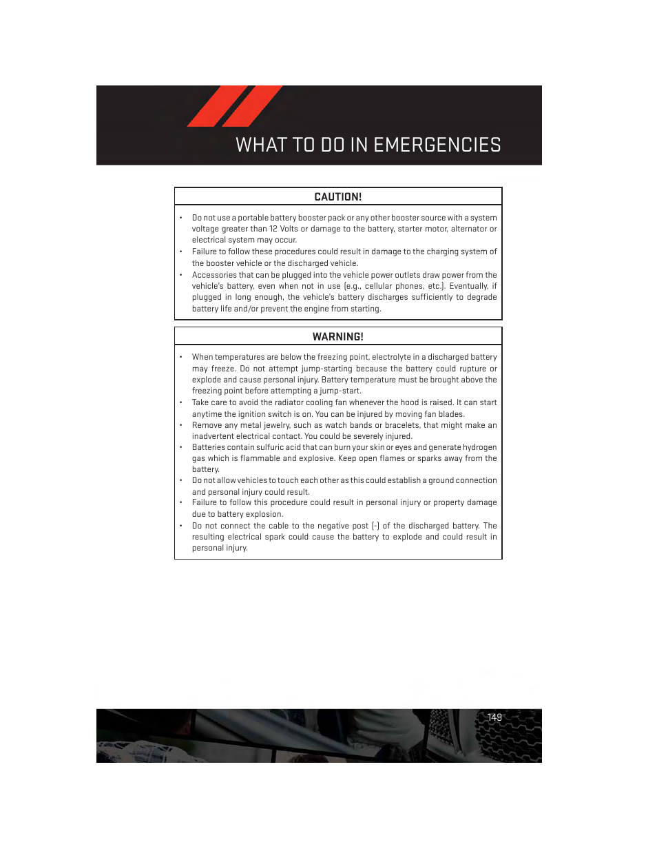 What to do in emergencies | Dodge 2014 Durango - User Guide User Manual | Page 151 / 188