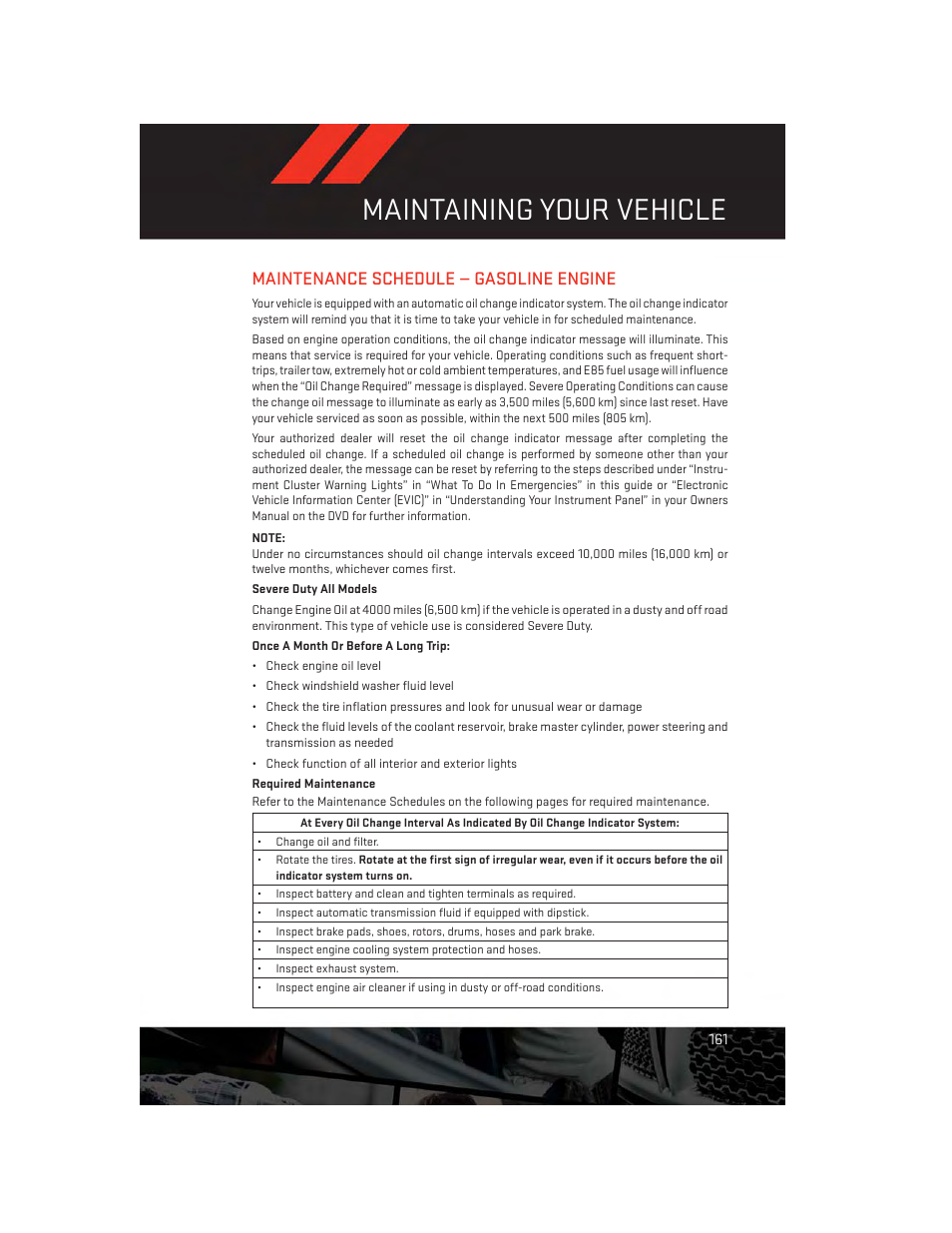 Maintenance schedule — gasoline engine, Maintaining your vehicle | Dodge 2014 Durango - User Guide User Manual | Page 163 / 188