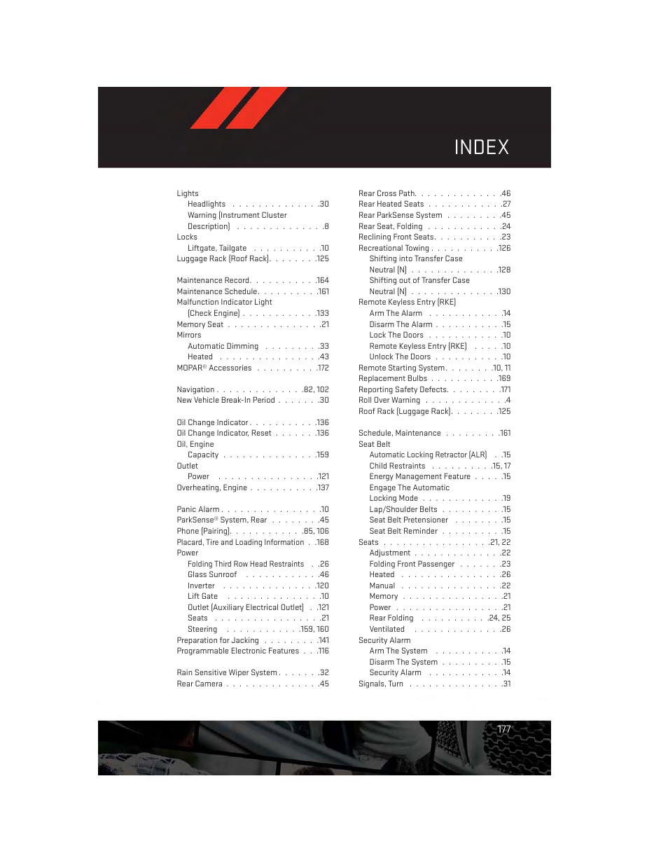 Index | Dodge 2014 Durango - User Guide User Manual | Page 179 / 188