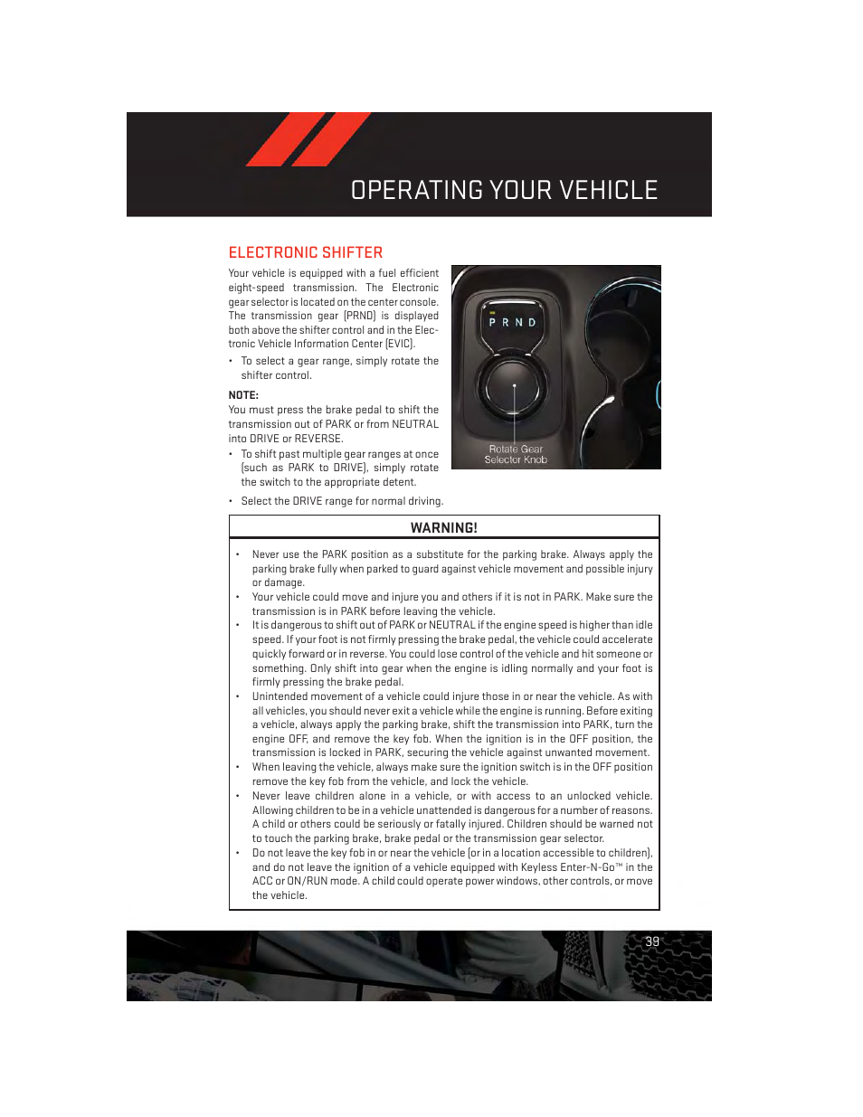 Electronic shifter, Operating your vehicle | Dodge 2014 Durango - User Guide User Manual | Page 41 / 188