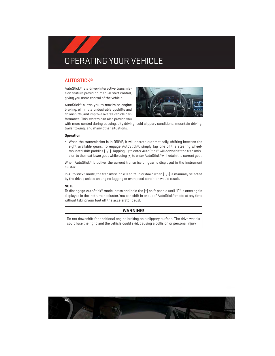 Autostick, Operating your vehicle | Dodge 2014 Durango - User Guide User Manual | Page 42 / 188