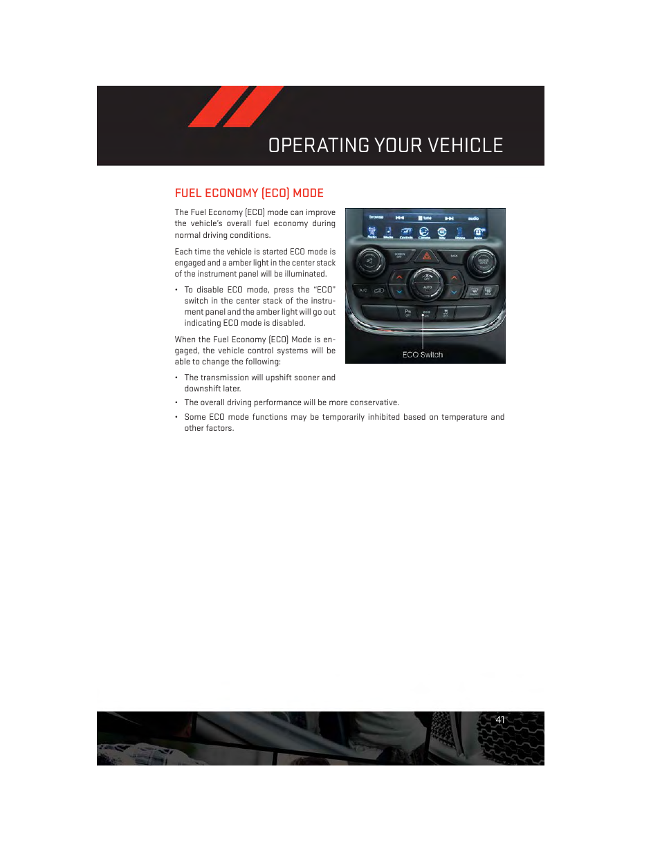 Fuel economy (eco) mode, Operating your vehicle | Dodge 2014 Durango - User Guide User Manual | Page 43 / 188