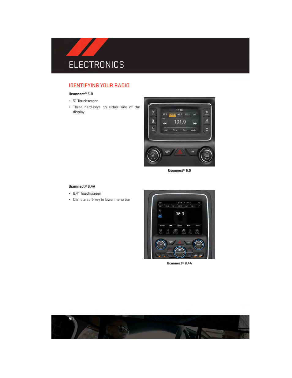 Identifying your radio, Electronics | Dodge 2014 Durango - User Guide User Manual | Page 52 / 188