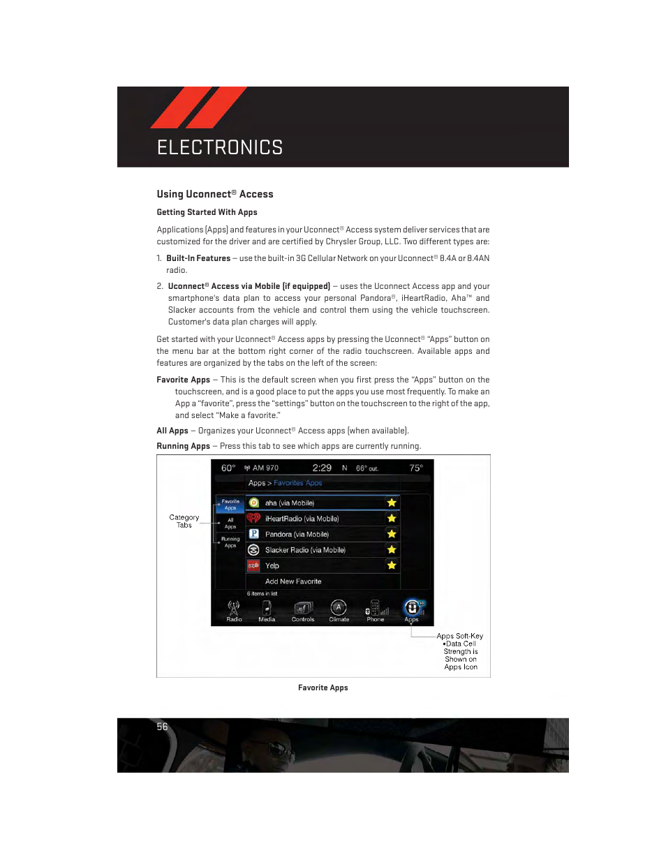 Using uconnect® access, Electronics | Dodge 2014 Durango - User Guide User Manual | Page 58 / 188