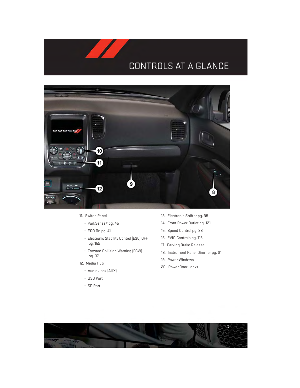 Controls at a glance | Dodge 2014 Durango - User Guide User Manual | Page 9 / 188