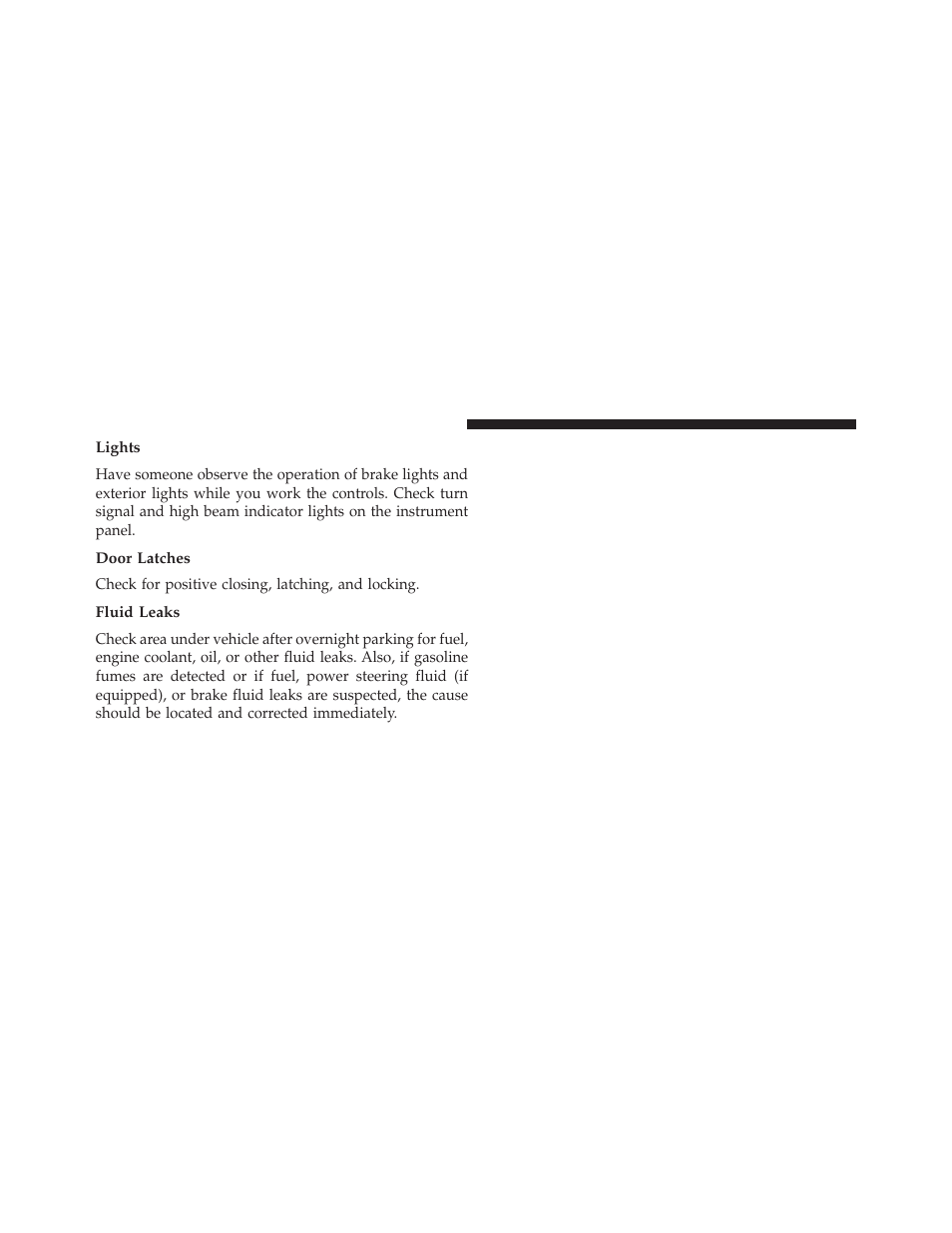 Lights, Door latches, Fluid leaks | Dodge 2014 Grand_Caravan - Owner Manual User Manual | Page 126 / 698