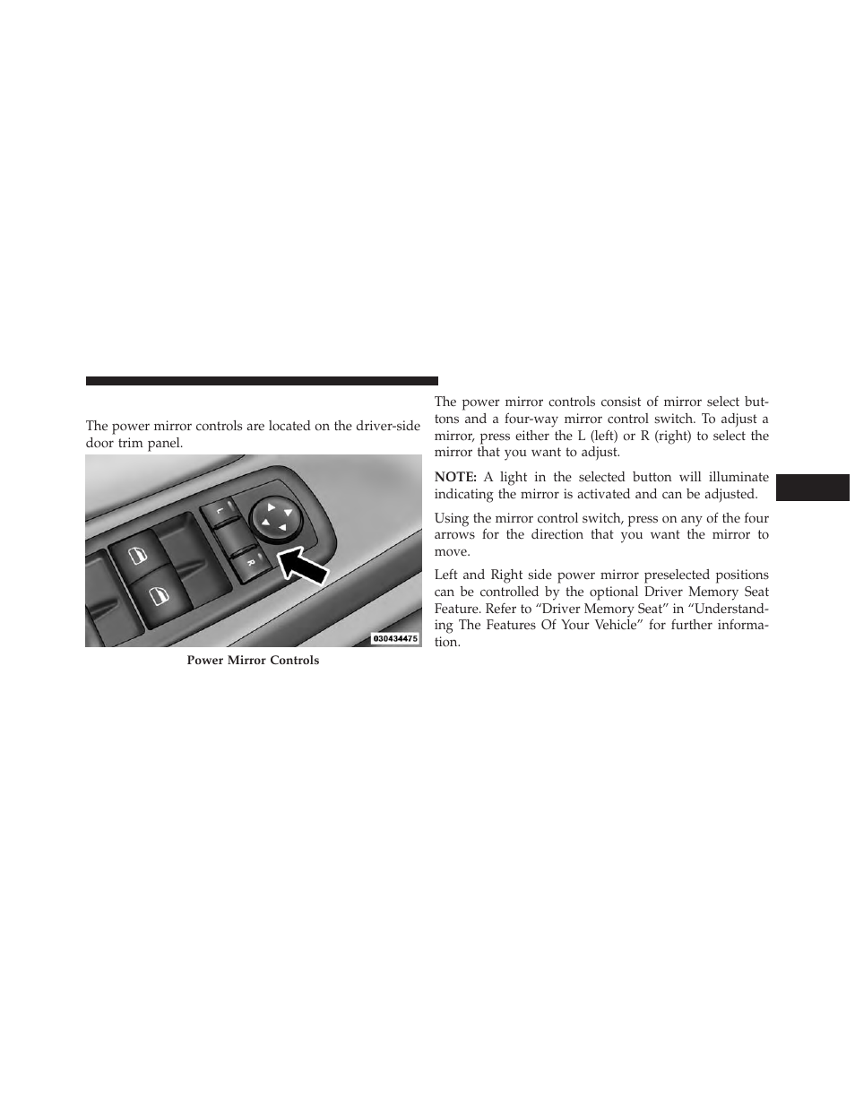 Power mirrors — if equipped | Dodge 2014 Grand_Caravan - Owner Manual User Manual | Page 137 / 698