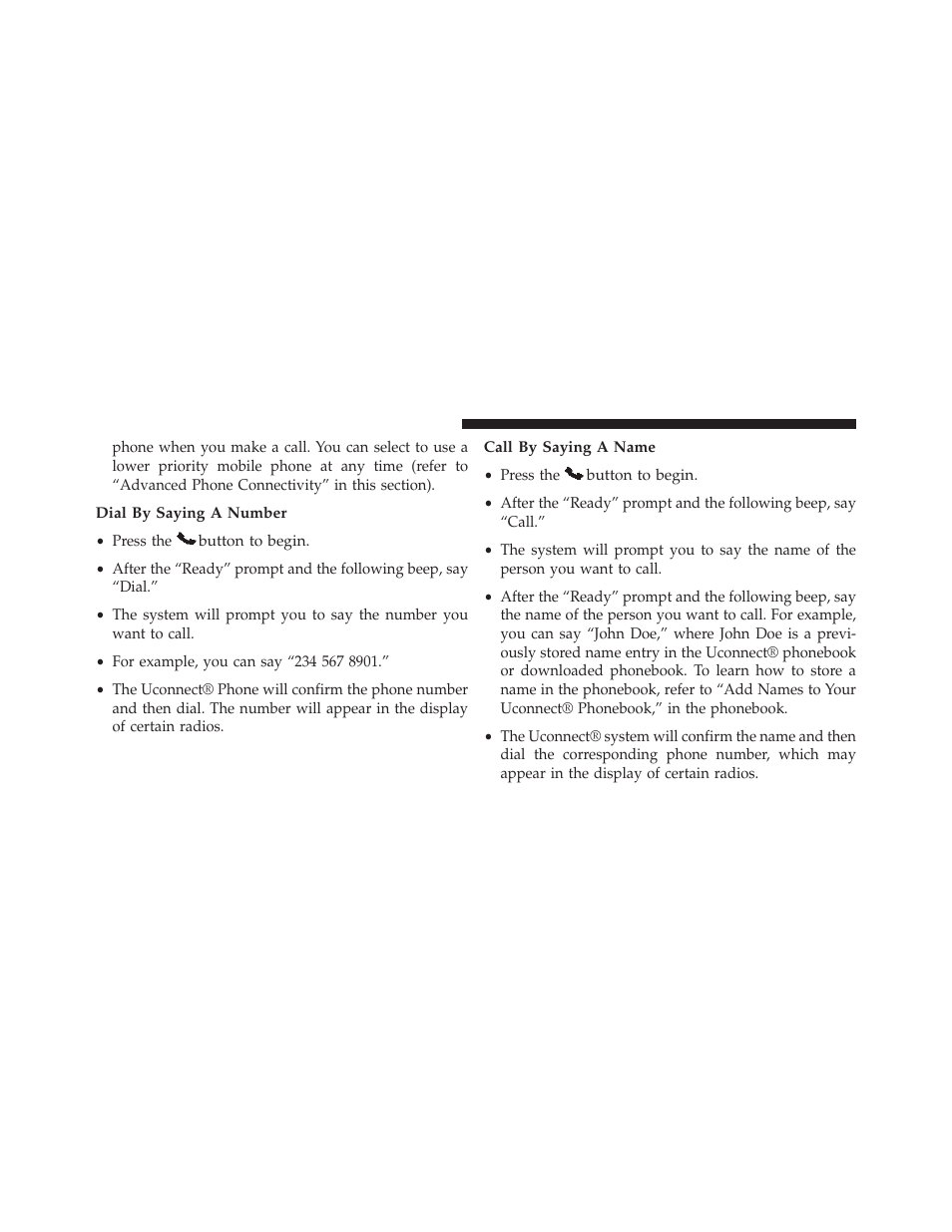 Dial by saying a number, Call by saying a name | Dodge 2014 Grand_Caravan - Owner Manual User Manual | Page 154 / 698
