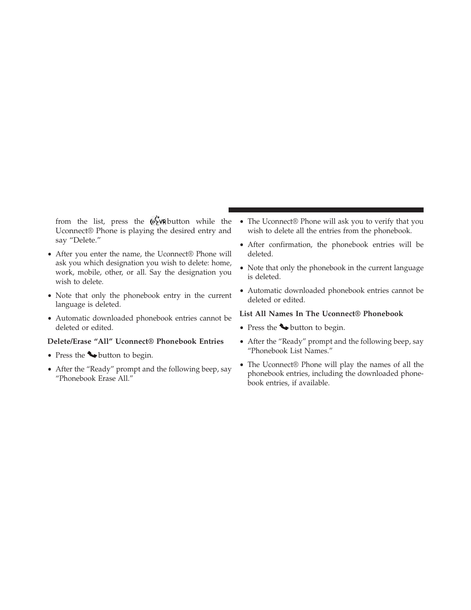 Delete/erase “all” uconnect® phonebook entries, List all names in the uconnect® phonebook | Dodge 2014 Grand_Caravan - Owner Manual User Manual | Page 158 / 698