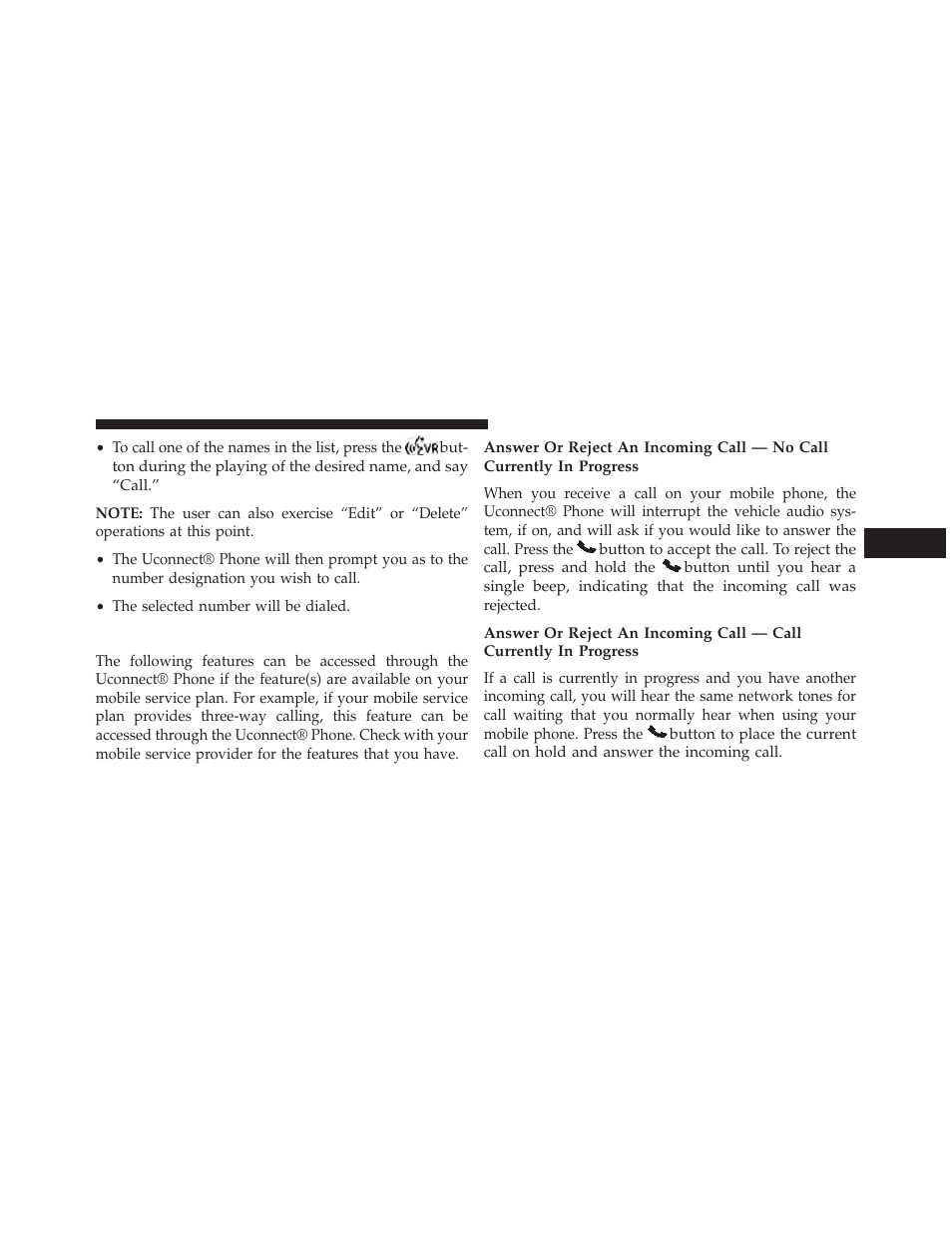Phone call features | Dodge 2014 Grand_Caravan - Owner Manual User Manual | Page 159 / 698
