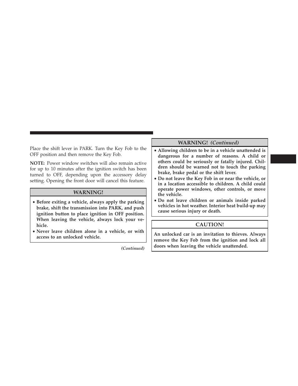 Removing key fob from ignition | Dodge 2014 Grand_Caravan - Owner Manual User Manual | Page 17 / 698