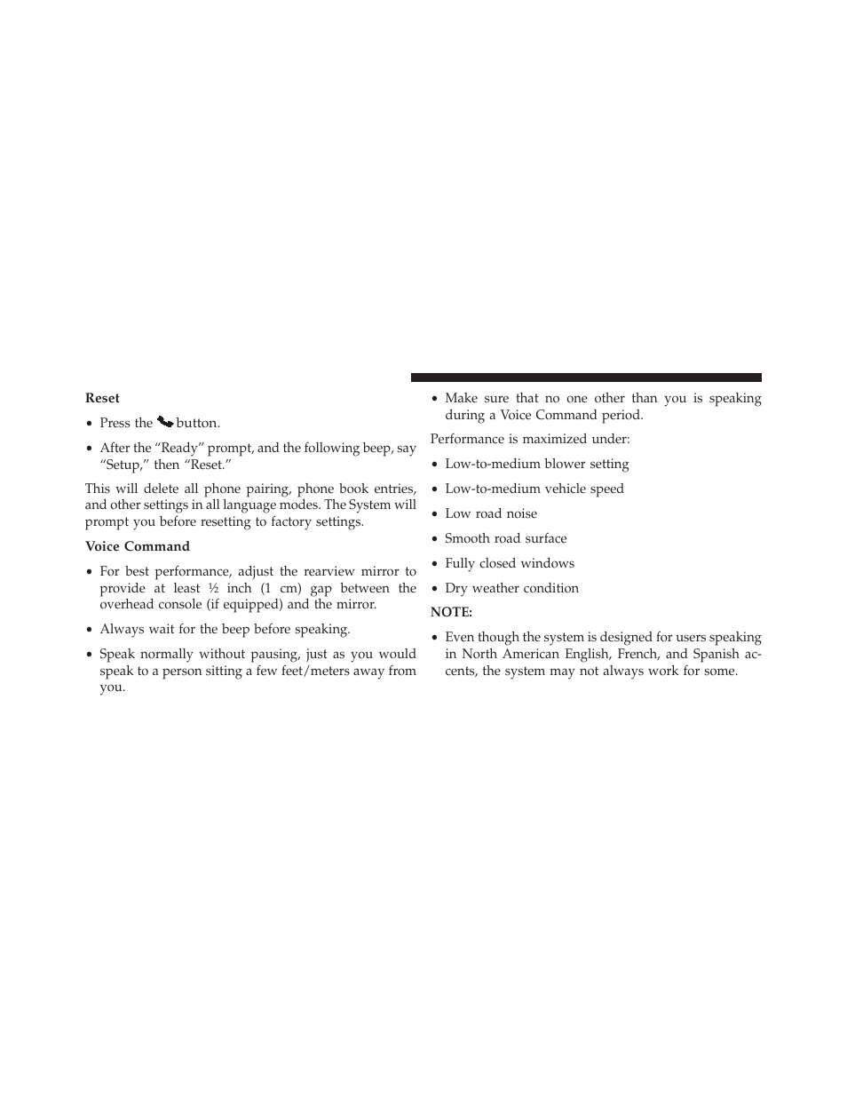 Reset, Voice command | Dodge 2014 Grand_Caravan - Owner Manual User Manual | Page 170 / 698