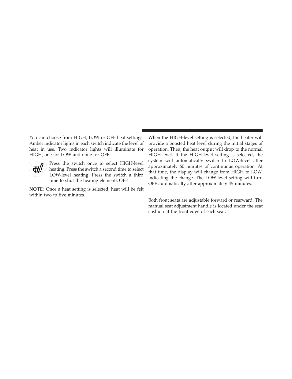 Manual front/second row seat adjuster | Dodge 2014 Grand_Caravan - Owner Manual User Manual | Page 194 / 698