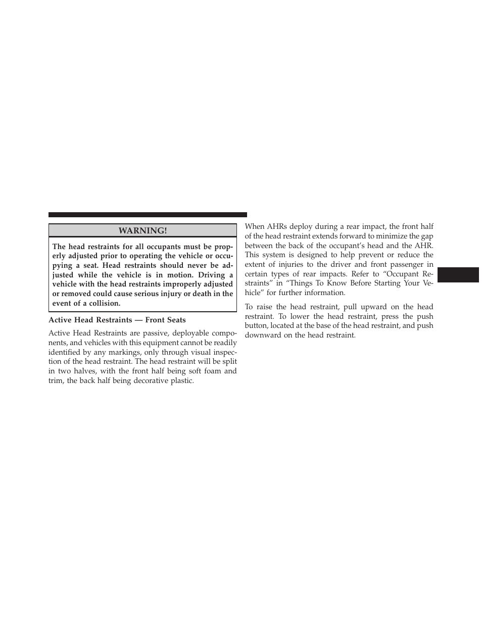 Active head restraints — front seats | Dodge 2014 Grand_Caravan - Owner Manual User Manual | Page 197 / 698