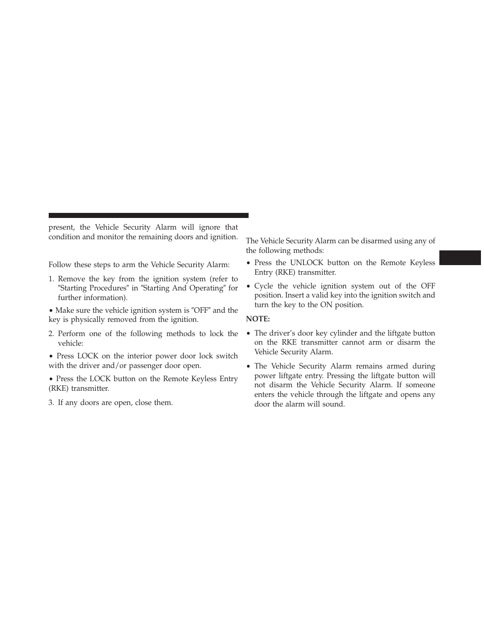 To arm the system, To disarm the system | Dodge 2014 Grand_Caravan - Owner Manual User Manual | Page 21 / 698