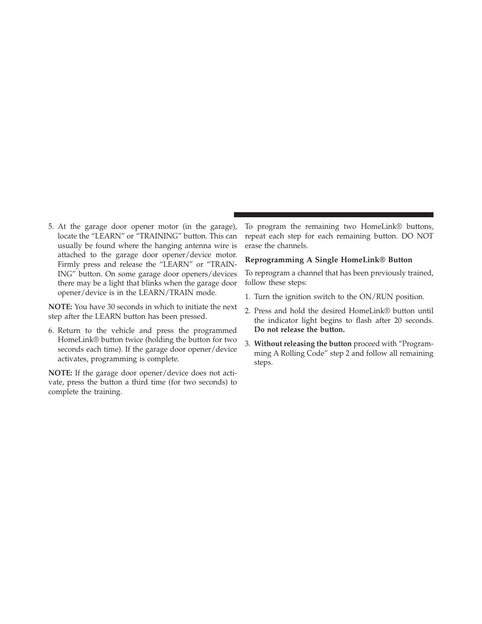 Reprogramming a single homelink® button | Dodge 2014 Grand_Caravan - Owner Manual User Manual | Page 266 / 698