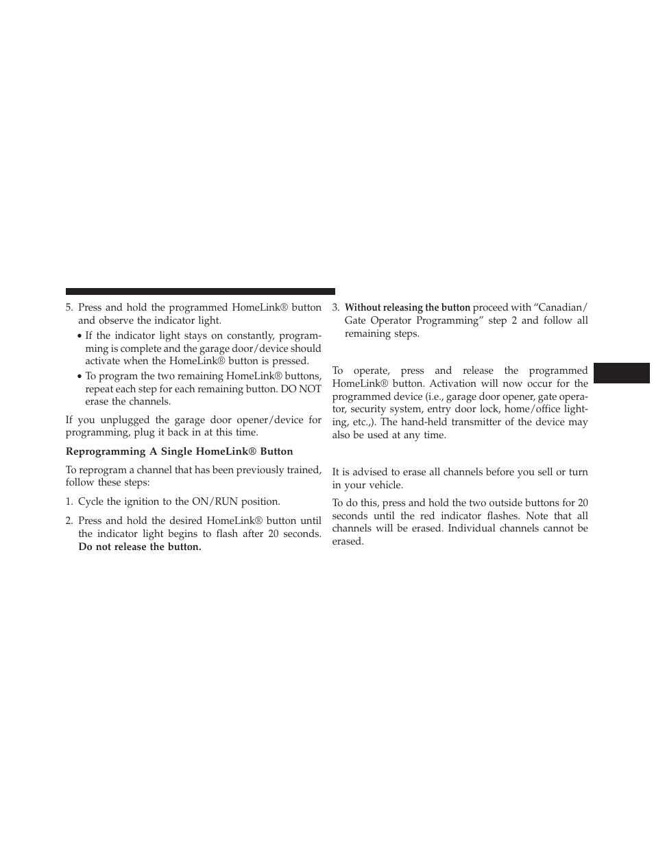 Reprogramming a single homelink® button, Using homelink, Security | Dodge 2014 Grand_Caravan - Owner Manual User Manual | Page 269 / 698