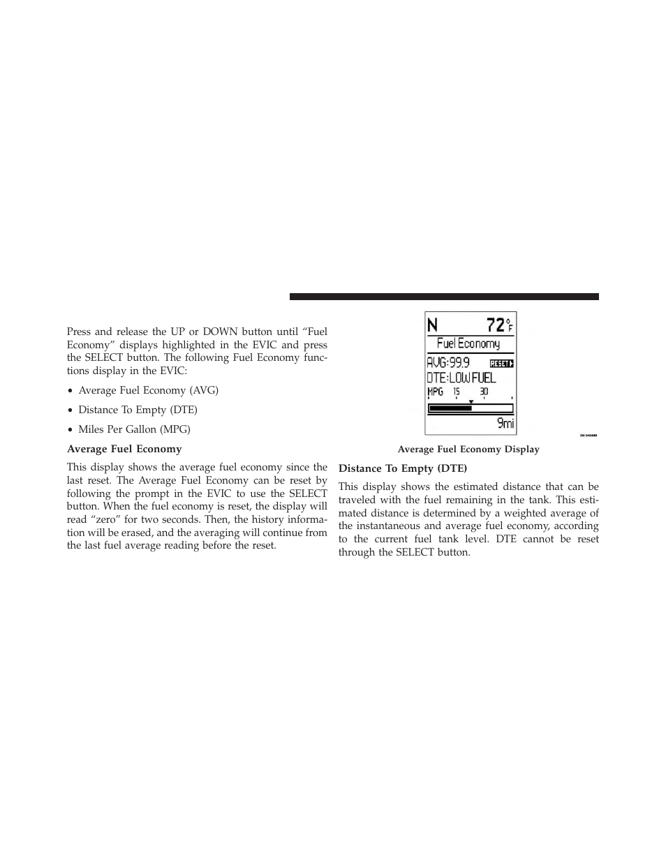 Fuel economy, Average fuel economy, Distance to empty (dte) | Dodge 2014 Grand_Caravan - Owner Manual User Manual | Page 340 / 698